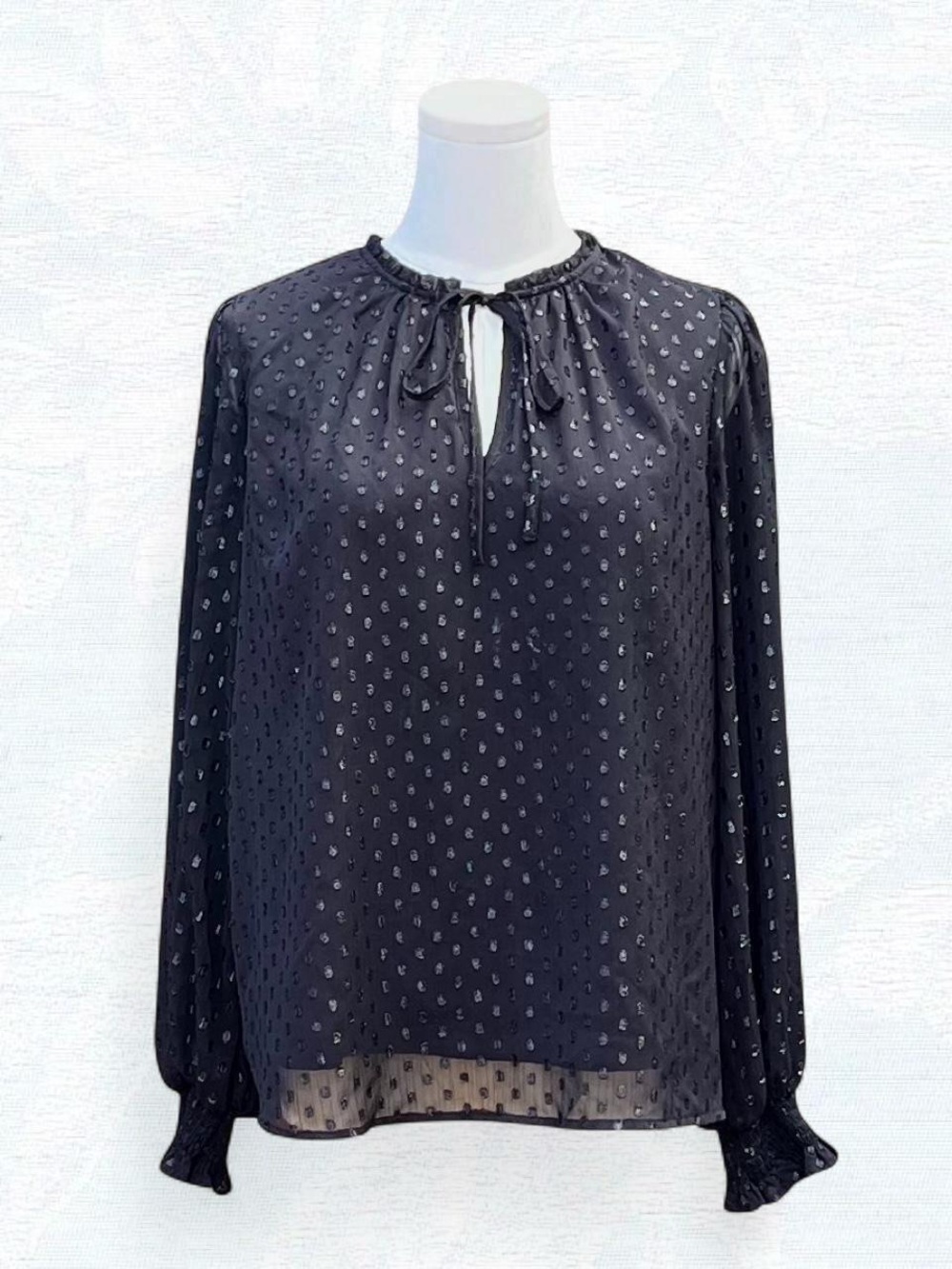 The Get Black Dotted Sheer Tie Neck